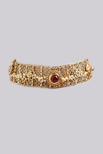 Gold Finish Ruby Stone Choker Necklace