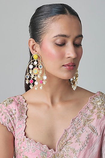 Multi-Colored Mirror & Pearl Chandbali Earrings
