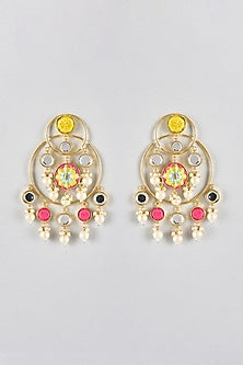 Multi-Colored Mirror & Pearl Chandbali Earrings