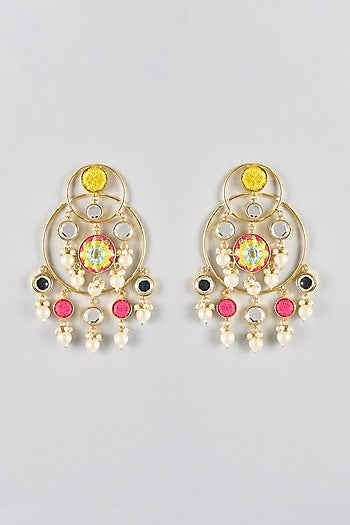 Multi-Colored Mirror & Pearl Chandbali Earrings
