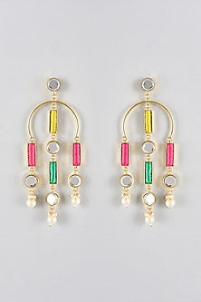 Multi-Colored Mirror & Pearl Dangler Earrings
