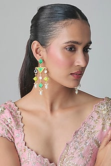 Multi-Colored Mirror & Pearl Dangler Earrings