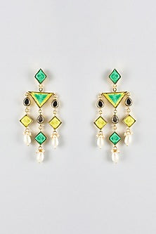 Multi-Colored Mirror & Pearl Dangler Earrings