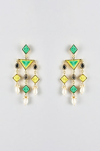 Multi-Colored Mirror & Pearl Dangler Earrings