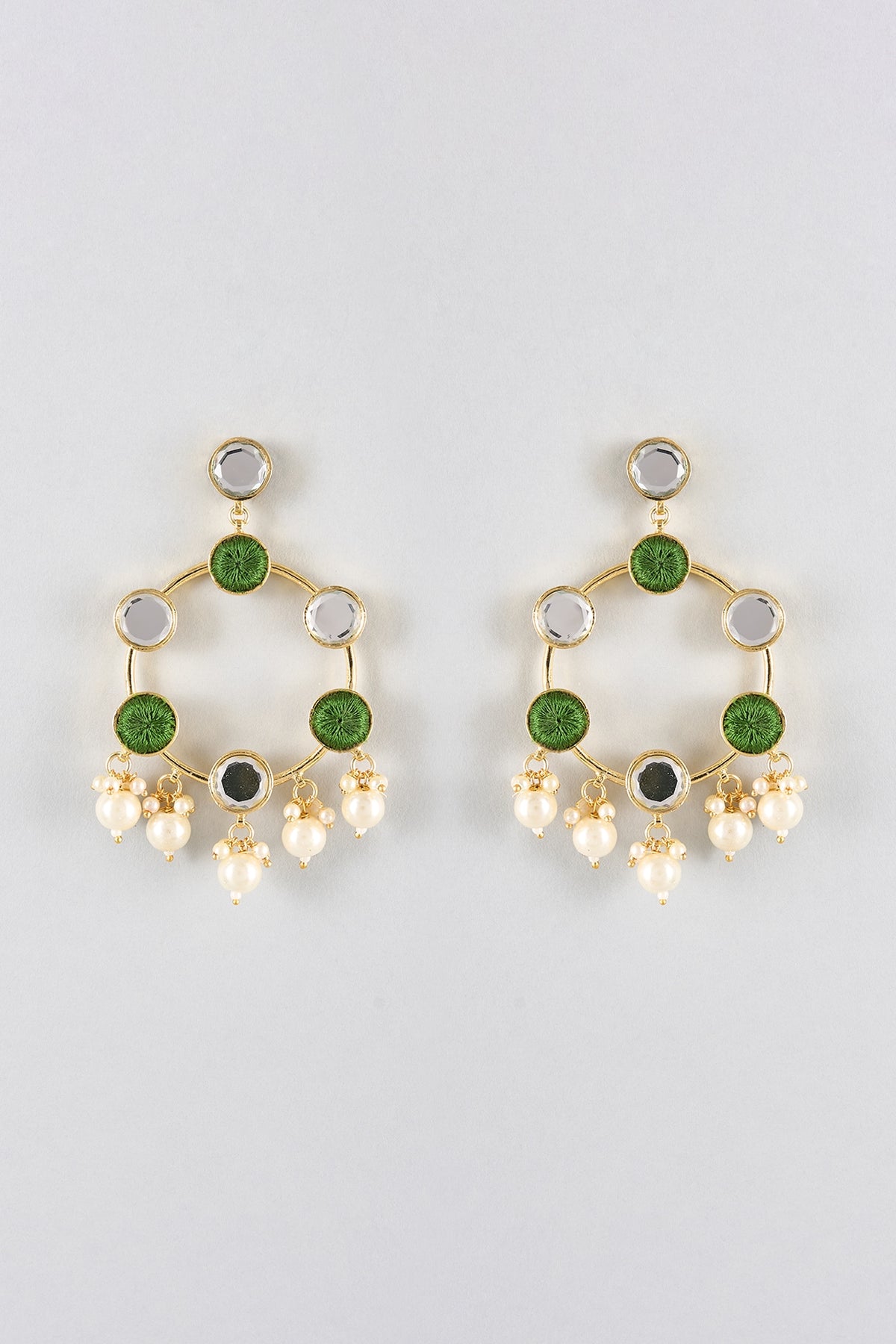 Multi-Colored Mirror & Pearl Dangler Earrings