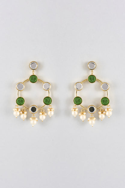 Multi-Colored Mirror & Pearl Dangler Earrings