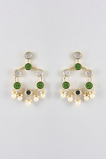Multi-Colored Mirror & Pearl Dangler Earrings