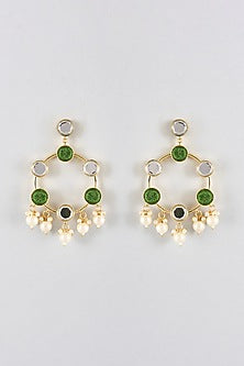 Multi-Colored Mirror & Pearl Dangler Earrings