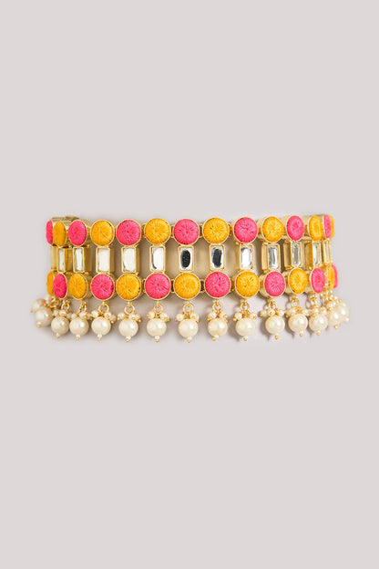 Multi-Colored Pearl & Thread Work Choker Necklace