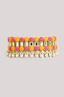 Multi-Colored Pearl & Thread Work Choker Necklace