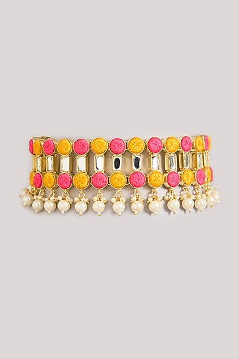 Multi-Colored Pearl & Thread Work Choker Necklace