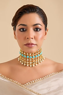 Multi-Colored Pearl & Thread Work Choker Necklace