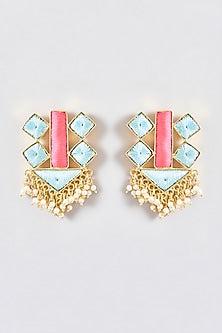 Gold Finish Silk Thread Embroidered Stud Earrings