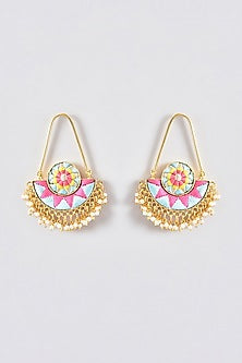 Gold Finish Silk Thread Embroidered Chandbali Earrings