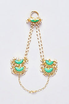 Gold Finish Silk Thread Embroidered Hand Harness