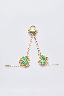 Gold Finish Silk Thread Embroidered Hand Harness