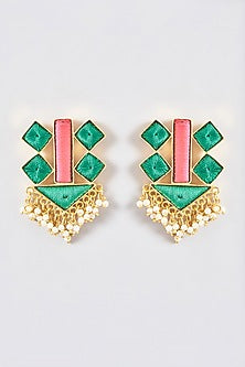 Gold Finish Silk Thread Embroidered Stud Earrings