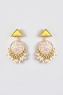 Gold Finish Silk Thread Embroidered Dangler Earrings
