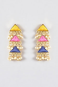 Gold Finish Silk Thread Embroidered Dangler Earrings