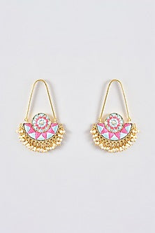 Gold Finish Silk Thread Embroidered Chandbali Earrings