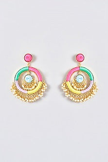 Gold Finish Silk Thread Embroidered Dangler Earrings