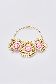 Gold Plated Silk Thread Embroidred & Pearl Bracelet