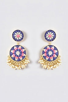 Gold Finish Silk Thread Embroidered Dangler Earrings