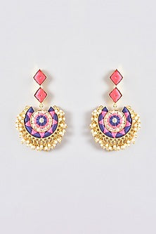 Gold Finish Silk Thread Embroidered Chandbali Earrings