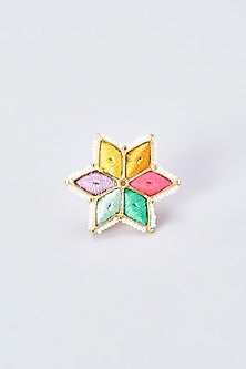Gold Finish Embroidered Ring With Pearl Beads