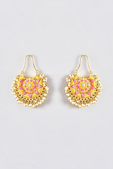 Gold Finish Silk Thread Embroidered Chandbali Earrings