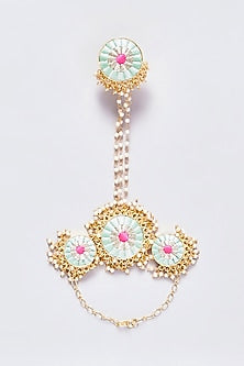 Gold Finish Silk Thread Embroidered Hand Harness