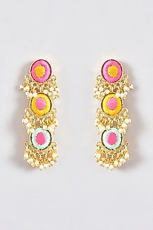 Gold Finish Silk Thread Embroidered Dangler Earrings