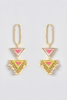 Gold Finish Silk Thread Embroidered Dangler Earrings