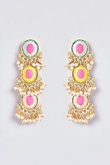 Gold Finish Silk Thread Embroidered Dangler Earrings