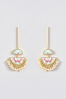 Gold Finish Silk Thread Embroidered Dangler Earrings