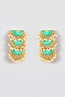 Gold Finish Silk Thread Embroidered Dangler Earrings