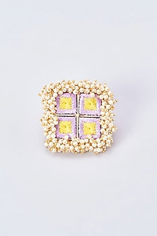 Gold Finish Embroidered Ring With Pearl Beads
