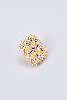 Gold Finish Embroidered Ring With Pearl Beads