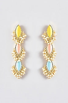 Gold Finish Silk Thread Embroidered Dangler Earrings