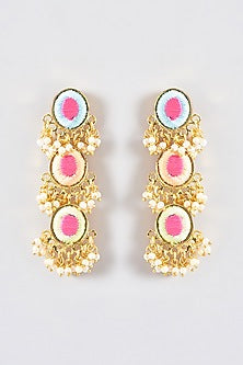 Gold Finish Silk Thread Embroidered Dangler Earrings