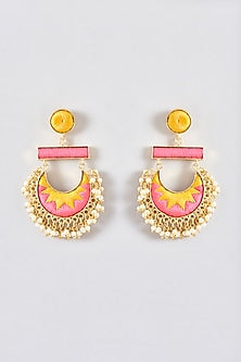 Gold Finish Silk Thread Embroidered Chandbali Earrings