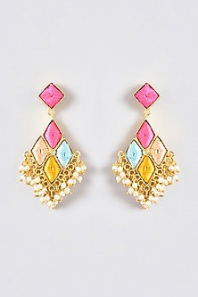 Gold Finish Silk Thread Embroidered Dangler Earrings