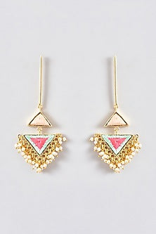 Gold Finish Silk Thread Embroidered Dangler Earrings