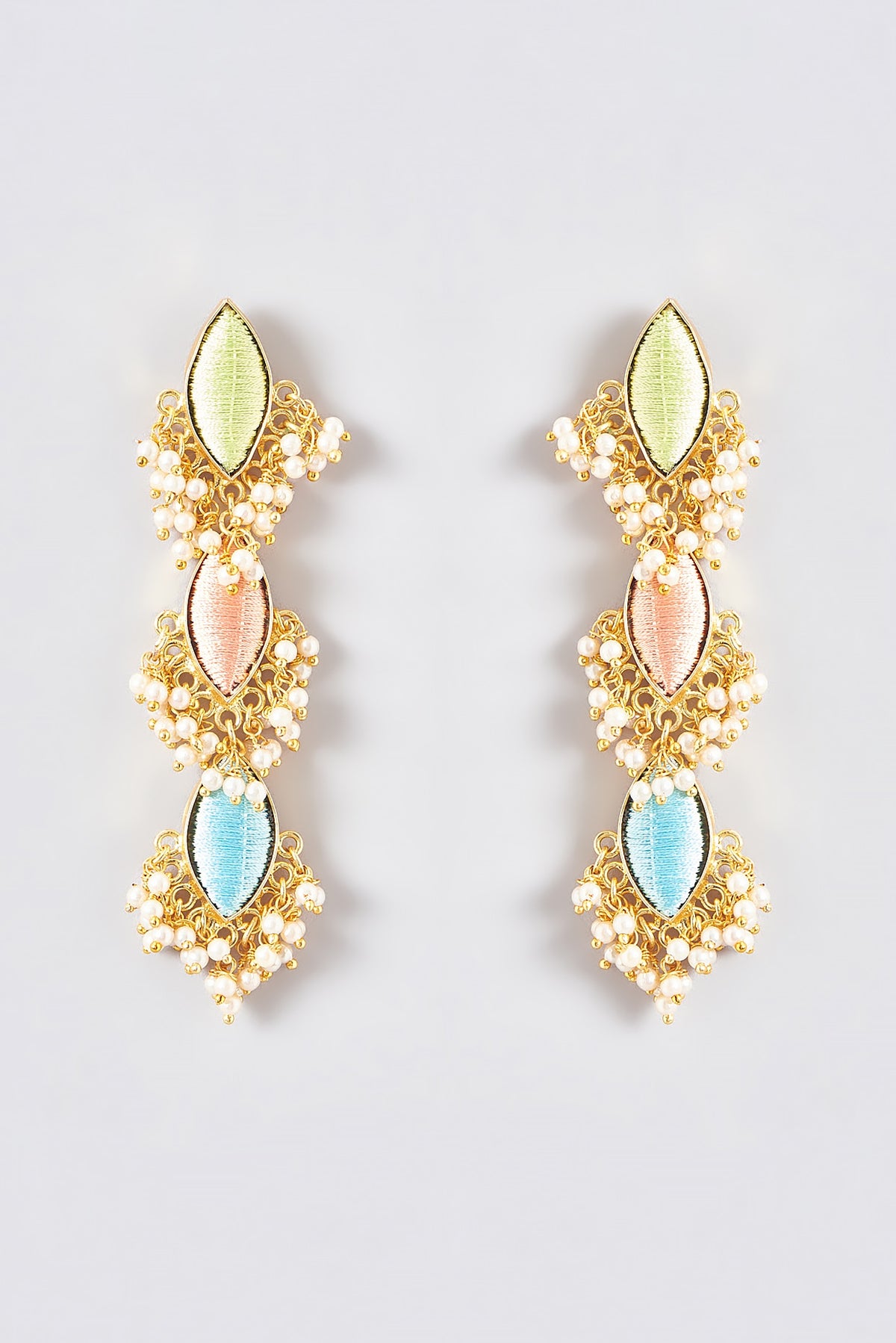 Gold Finish Silk Thread Embroidered Dangler Earrings