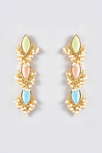 Gold Finish Silk Thread Embroidered Dangler Earrings