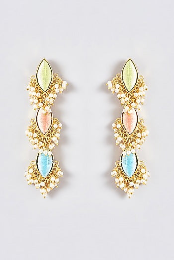 Gold Finish Silk Thread Embroidered Dangler Earrings