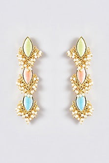 Gold Finish Silk Thread Embroidered Dangler Earrings