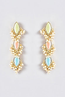 Gold Finish Silk Thread Embroidered Dangler Earrings