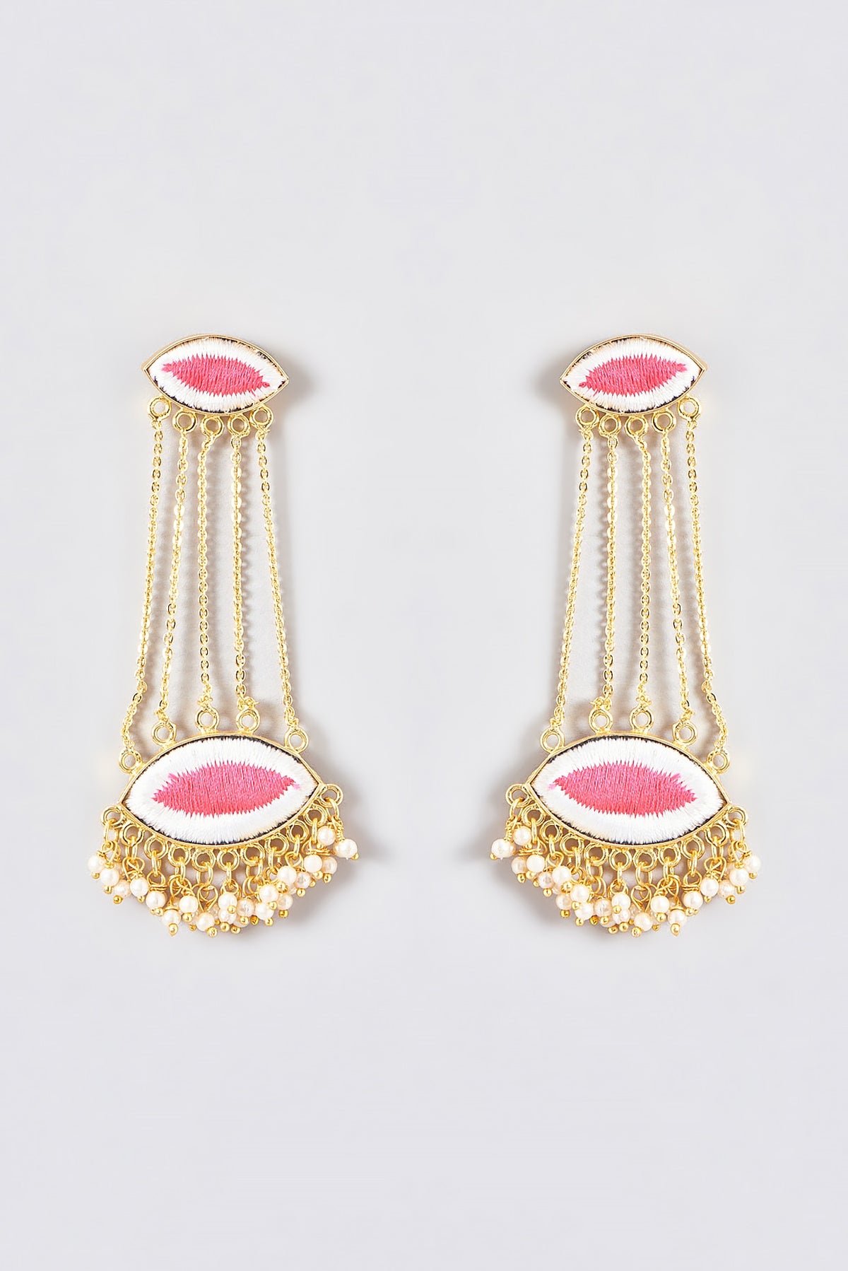 Gold Finish Silk Thread Embroidered Dangler Earrings