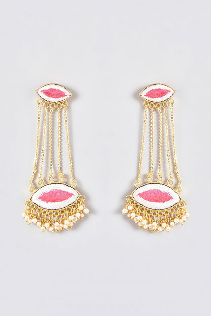 Gold Finish Silk Thread Embroidered Dangler Earrings